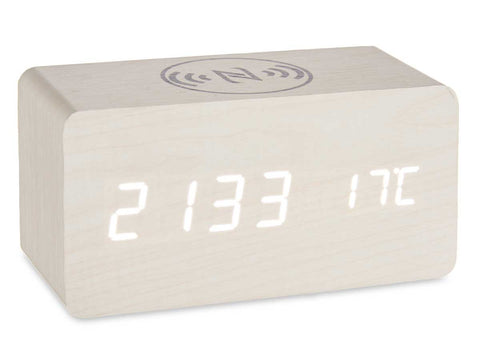 Reloj Blanco con Alarma - Cargador Movil - Temperatura