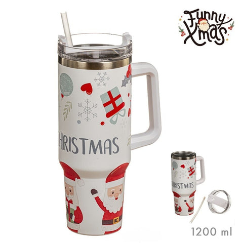 Botella Térmica de Navidad Blanca 1200ml