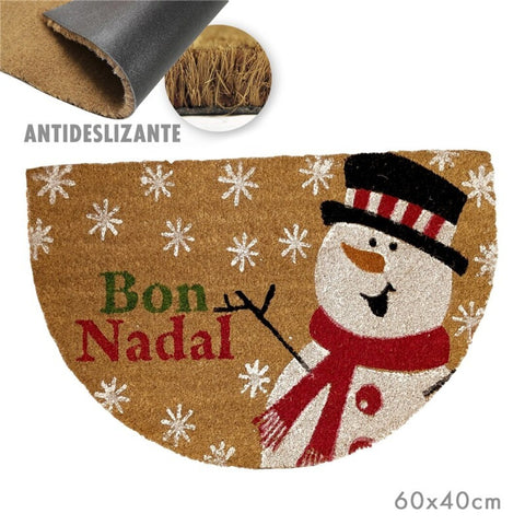 Felpudo de Fibra de Coco Media Luna Muñeco de Nieve Bon Nadal 60x40cm Catalán