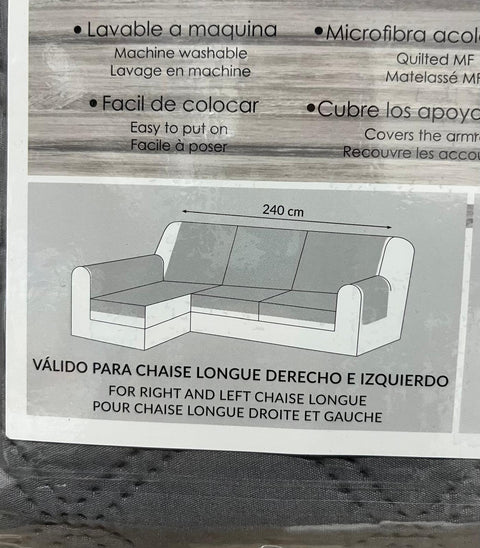 Housse de canapé méridienne grise + poches 4 mètres