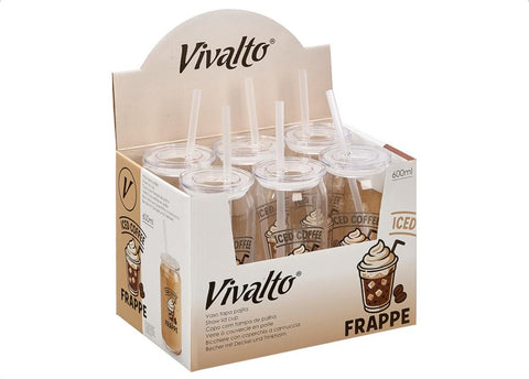 Vaso Tapa Pajita Cristal Coffee 600ml