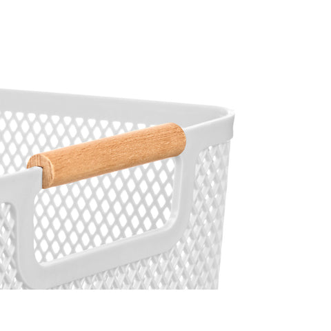 Cesta Plástico Asa Bambú Blanca 27,5x18cm