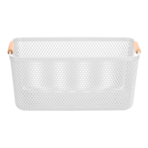 Cesta Plástico Asa Bambú Blanca 36x22cm