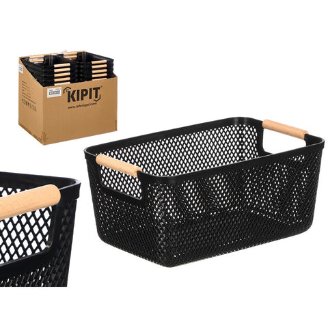 Cesta Plástico Asa Bambú Negra 36x22cm