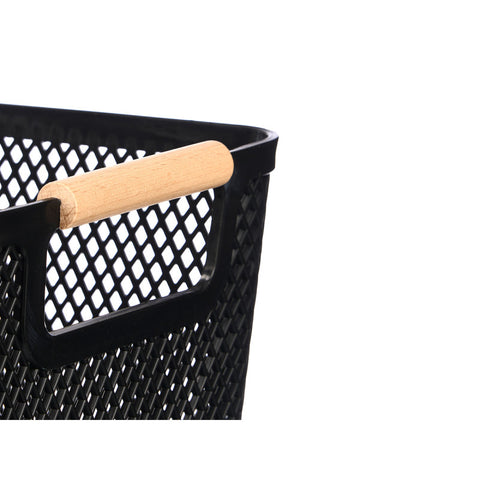 Cesta Plástico Asa Bambú Negra 36x22cm