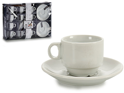 Juego 12 Tazas de Café 90cc de Porcelana con Plato Apilables