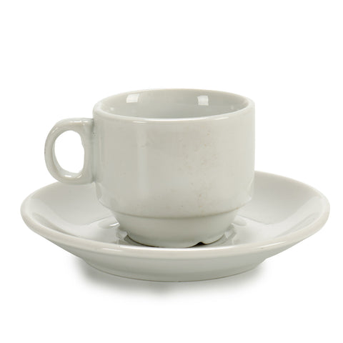 Juego 12 Tazas de Café 90cc de Porcelana con Plato Apilables