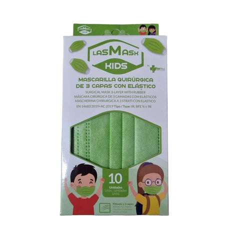 Mascarilla Quirúrgica infantil verde pack 10 ud