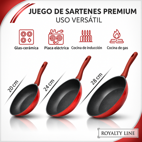 Juego 3 Sartenes Rojas 20-24-28cm Royalty Line