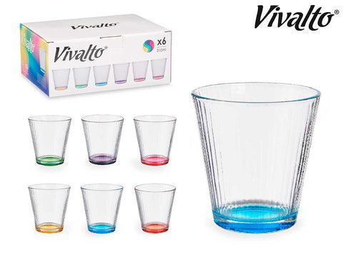 Pack 6 Vasos de Vidrio Rayas Base Coloreada 310ml