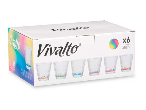Pack 6 Vasos de Vidrio Lágrima Base Coloreada 310ml