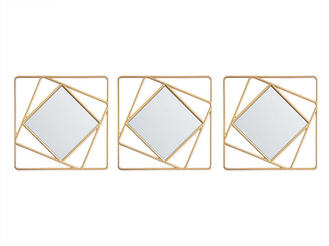 Set 3 Espejos de Plástico Abstracto Cuadrado Dorado