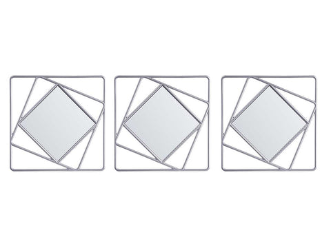 Set 3 Espejos de Plástico Abstracto Cuadrado Plateado