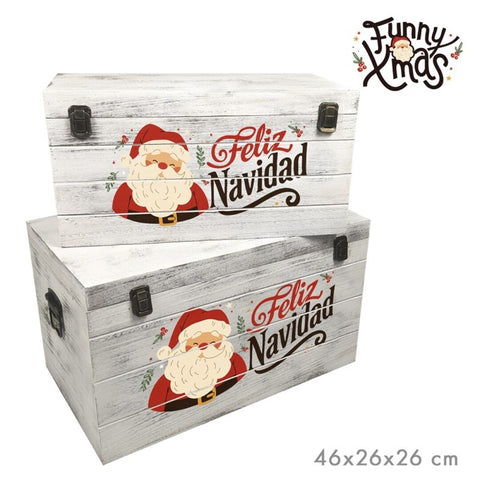 Set 2 Baules Madera Feliz Navidad Castellano