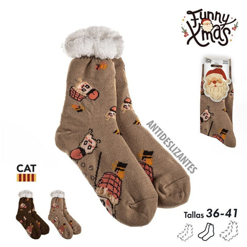 Calcetines Woman Talla 36-41 Antideslizantes Tió Borreguito Sherpa Marrón Claro/Oscuro