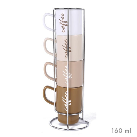 Set 4 Tazas Café 160ml Soporte Metal Coffee Break