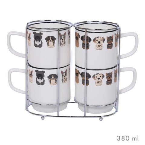 Set 4 Tazas Café 380ml Soporte Metal Cozy Dogs