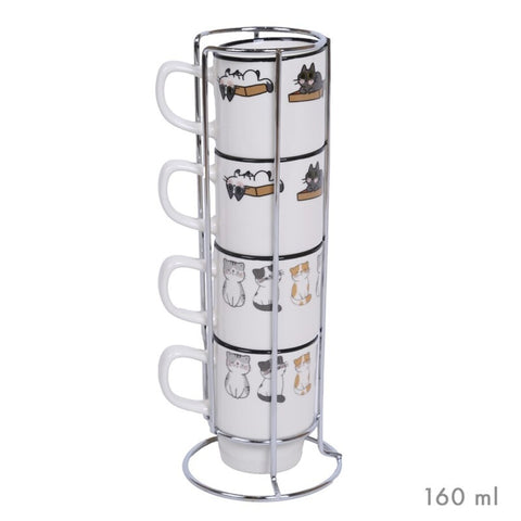 Set 4 Tazas Café 160ml Soporte Metal Many Cats