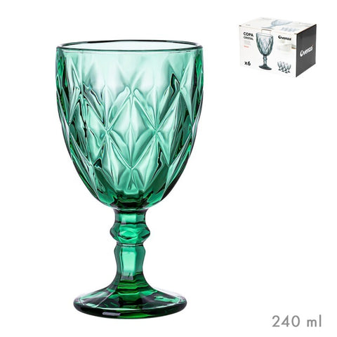 Pack 6 Copas Vidrio 240ml Verde Diamond Collection