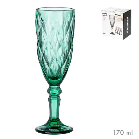 Pack 6 Copas Cava Vidrio 170ml Verde Diamond Collection