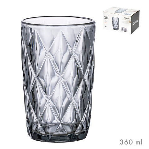 Pack 6 Vasos Vidrio 360ml Negro Diamond Collection