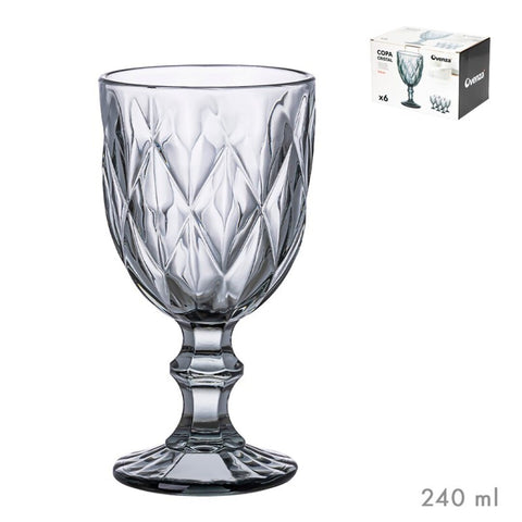 Pack 6 Copas Vidrio 240ml Negro Diamond Collection