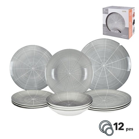 Vajilla 12 Piezas Porcelana Sakumi Gris