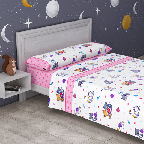 Juego de Sábanas cama 90cm Gatitos 50% Algodón