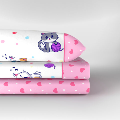Juego de Sábanas cama 90cm Gatitos 50% Algodón