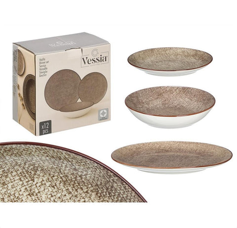 Vajilla 12 Piezas Porcelana Marrón