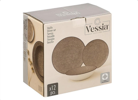 Vajilla 12 Piezas Porcelana Marrón