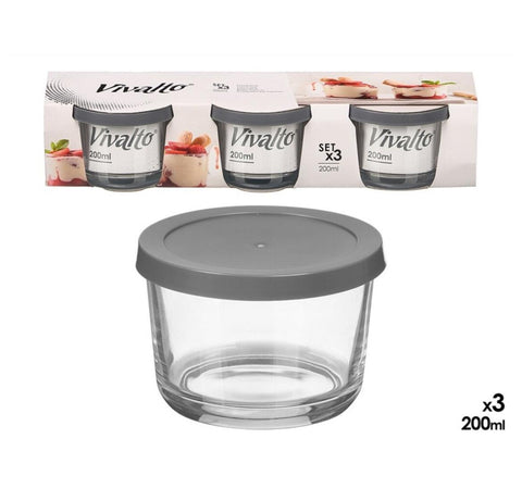 Set 3 Fiambreras Redondas Grises 200ml