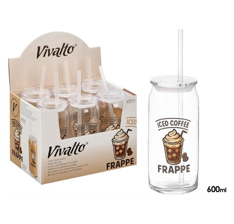 Vaso Tapa Pajita Cristal Coffee 600ml