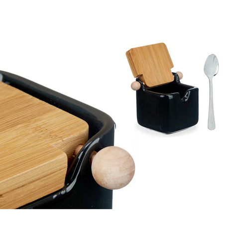 Azucarero Cerámica Negro Tapa Bambú