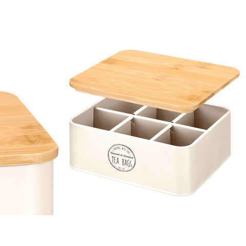 Caja 6 Huecos Té Tapa Bambú Colección Crema