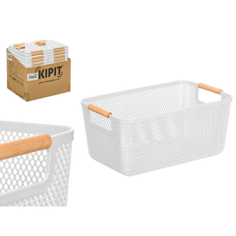 Cesta Plástico Asa Bambú Blanca 27,5x18cm