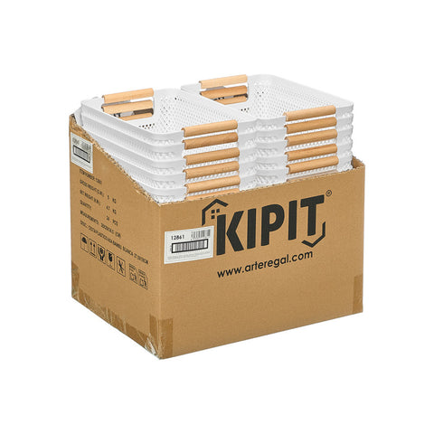 Cesta Plástico Asa Bambú Blanca 27,5x18cm