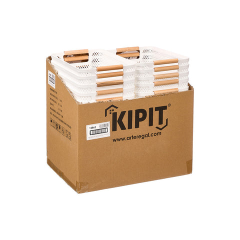 Cesta Plástico Asa Bambú Blanca 32x20,5cm