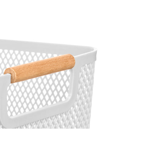 Cesta Plástico Asa Bambú Blanca 32x20,5cm