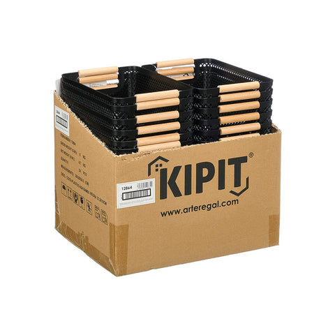 Cesta Plástico Asa Bambú Negra 27,5x18cm