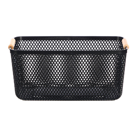 Cesta Plástico Asa Bambú Negra 32x20,5cm