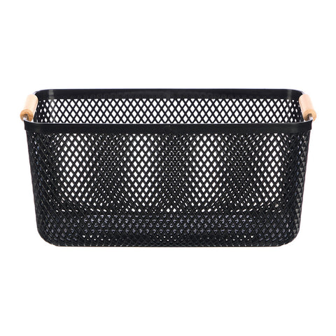 Cesta Plástico Asa Bambú Negra 36x22cm