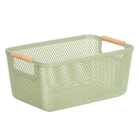 Cesta Plástico Asa Bambú Verde 27,5x18cm