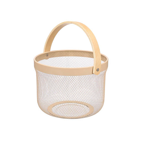 Cesta Redonda Asa Bambú Beige 27x28x20cm
