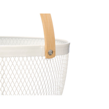 Cesta Redonda Blanca Asa Bambu