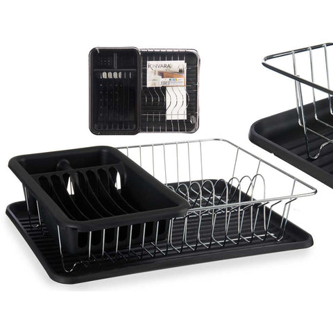 Escurreplatos Plano Negro con Bandeja Recipiente