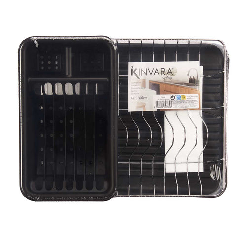 Escurreplatos Plano Negro con Bandeja Recipiente