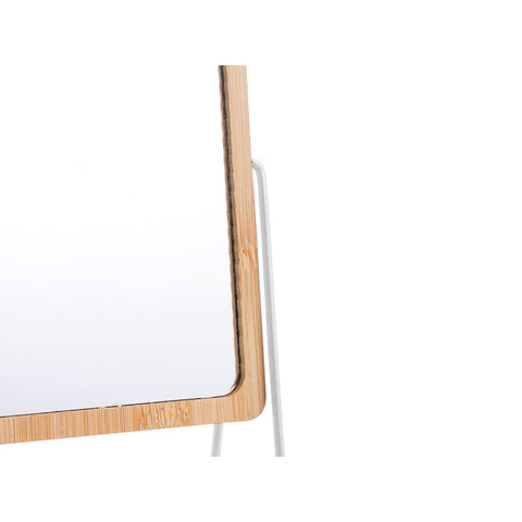 Espejo Bambú Soporte Metal Blanco