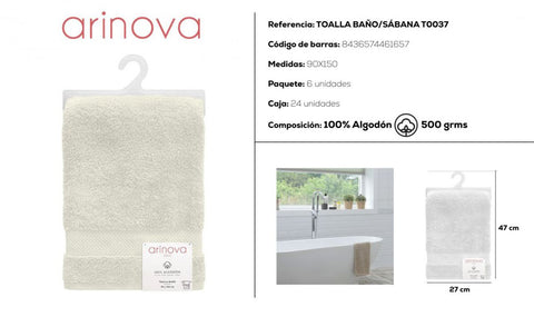 Toalla Beige 90x150cm 500 gramos Arinova Sábana