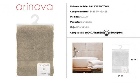 Toalla Camel 50x90cm 500 gramos Arinova para Lavabo